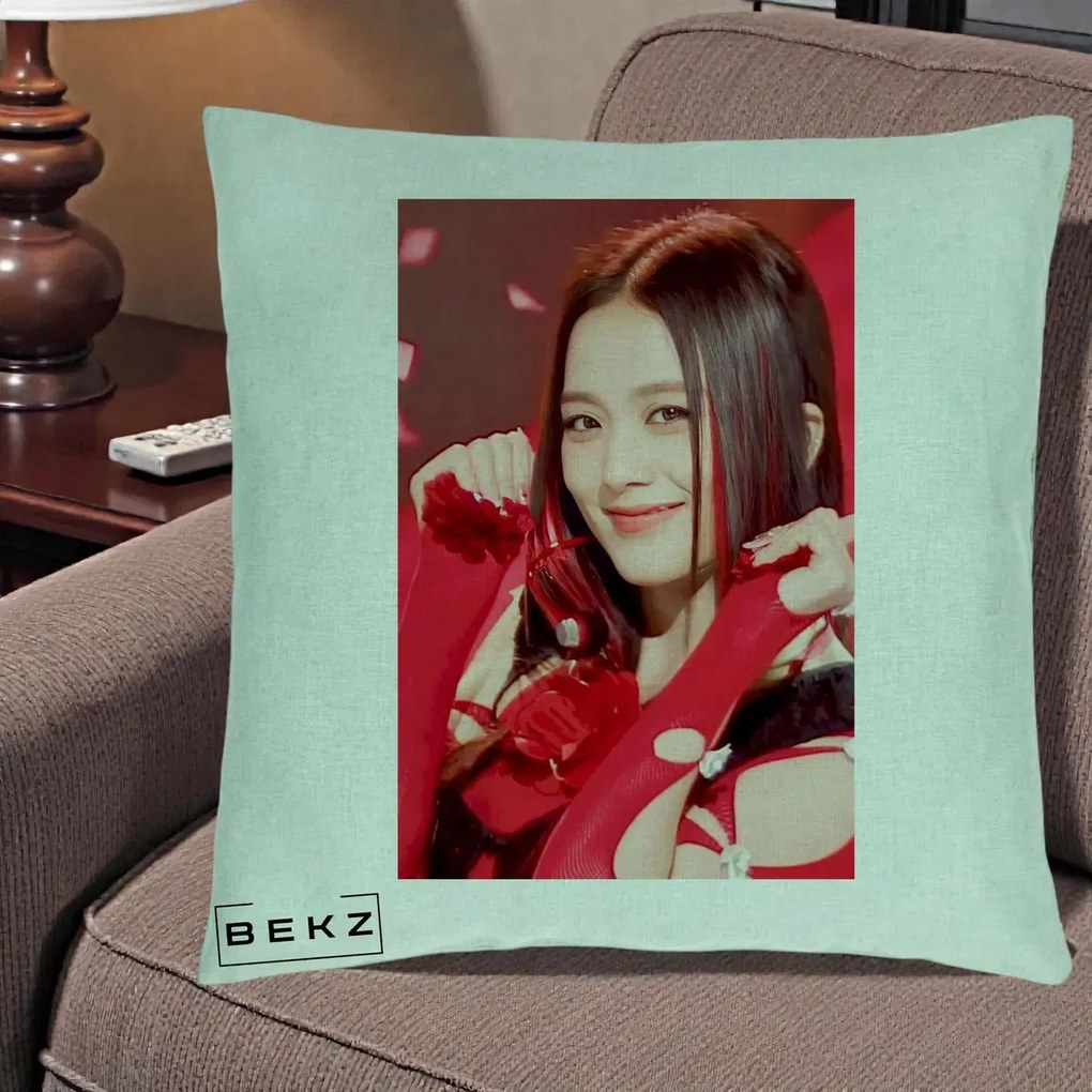 Perna Personalizata K-pop BLACKPINK Jisoo Rosu, 40x40 cm, Verde Menta, Husa Detasabila, Perna Inclusa, BEKZ®