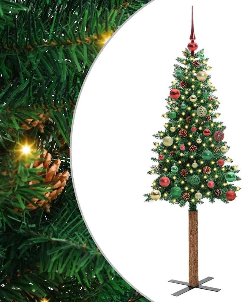 vidaXL Brad de Crăciun subțire Verde 150 cm PVC și lemn de PIN masiv