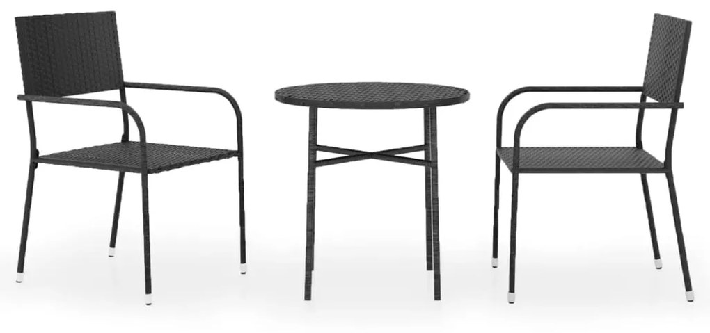 3098033 vidaXL Set mobilier de grădină, 3 piese, negru, poliratan