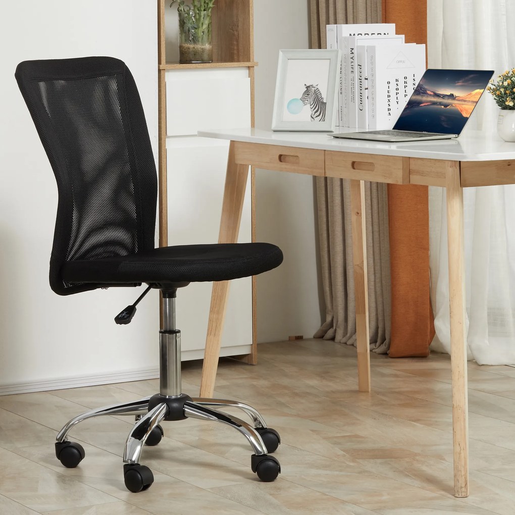 Vinsetto Scaun de Birou Ergonomic Rotativ Fara Cotiere, Inaltime Ajustabila cu 5 Roti Spatar Transpirant, Negru, 43x46x100cm | Aosom Romania