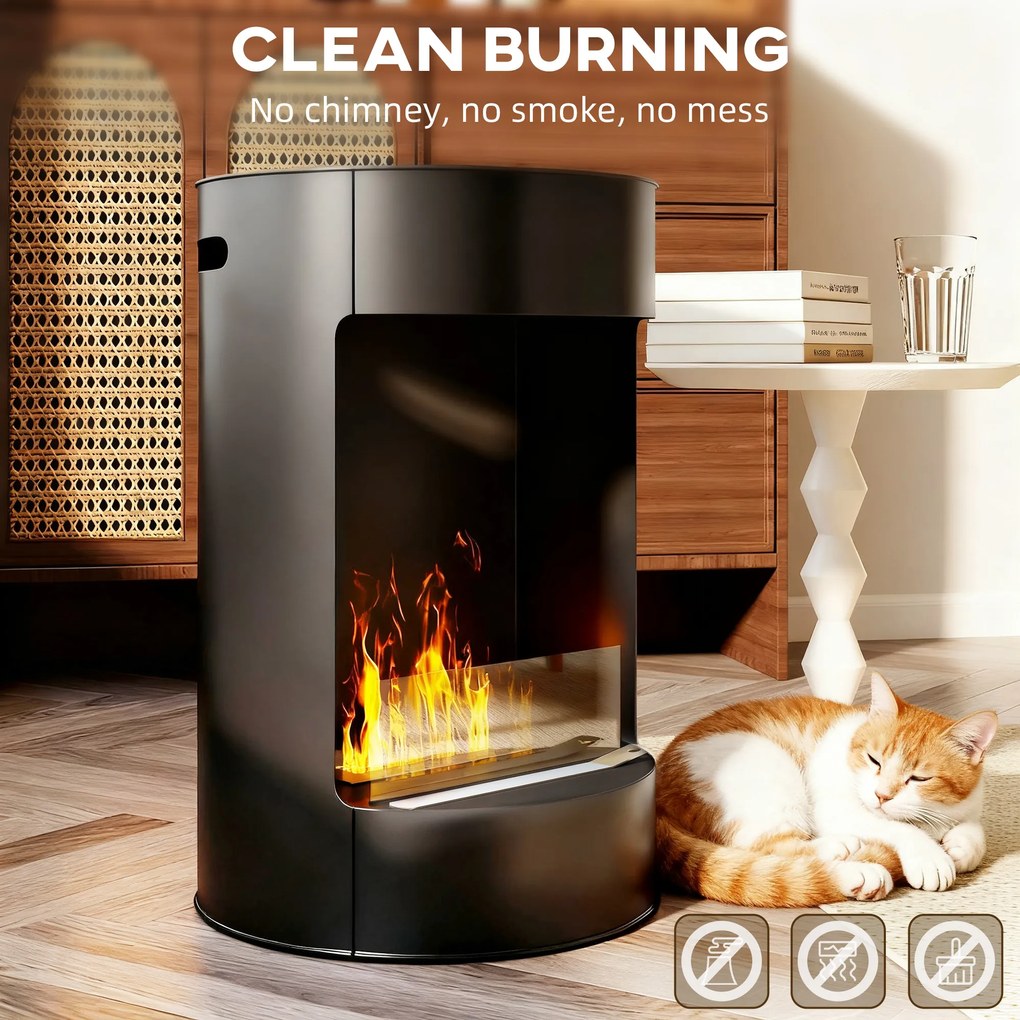 HOMCOM Șemineu cu Bioetanol, Sobă Independentă cu Etanol de 55 cm, Ardere 3 ore | Aosom Romania