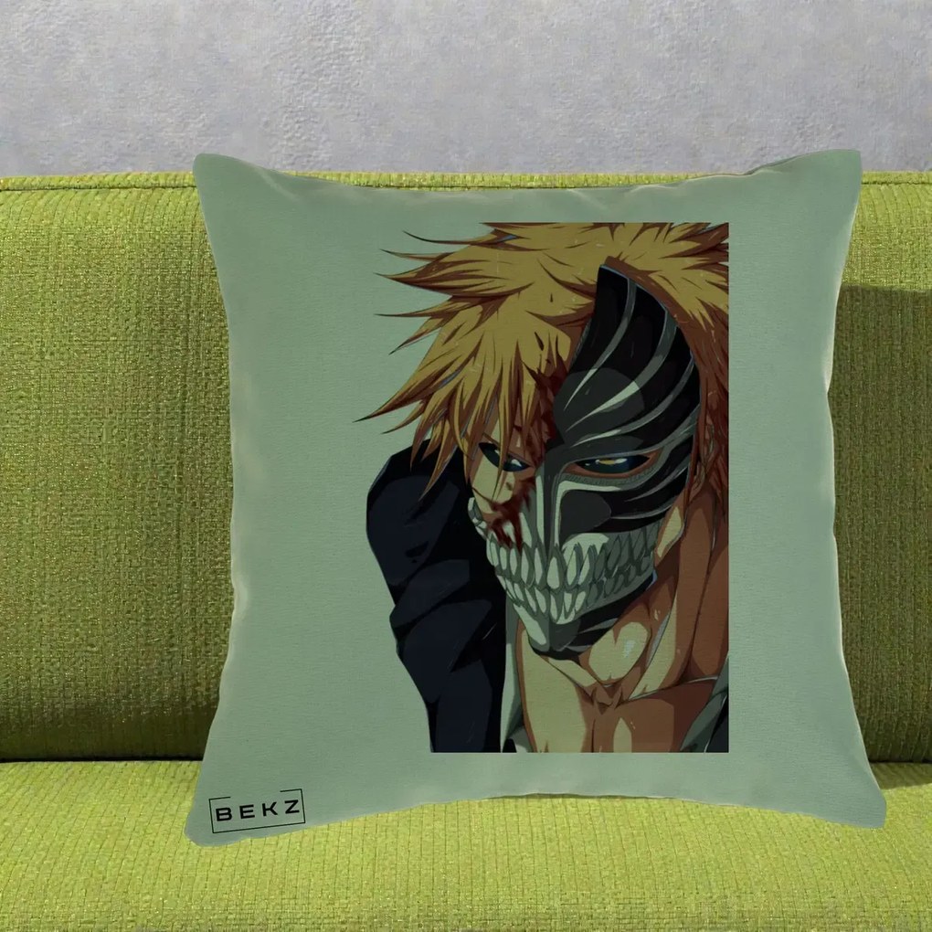Perna Personalizata Bleach Ichigo Masca Hollow, 40x40 cm, Verde, Husa Detasabila, Perna Inclusa, BEKZ®