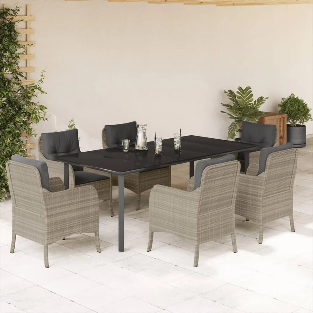 vidaXL Set mobilier de grădină cu perne, 7 piese gri deschis poliratan