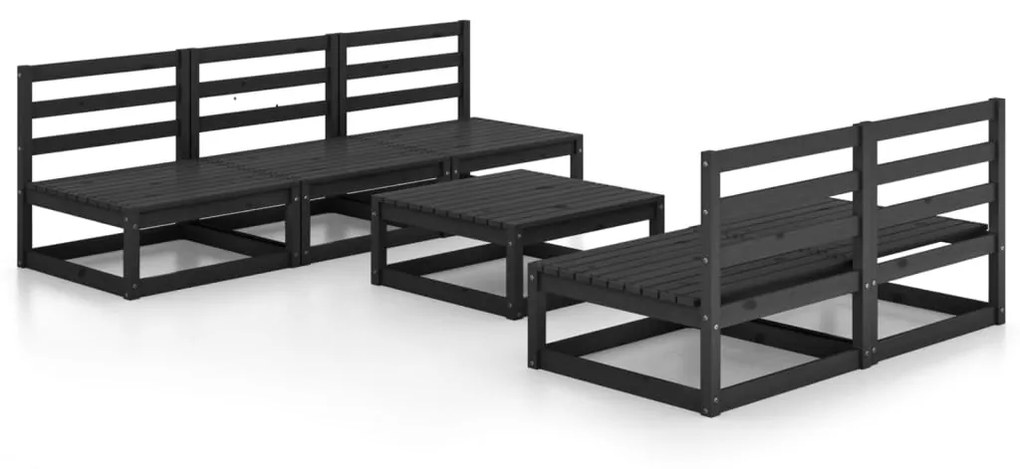 3075313 vidaXL Set mobilier de grădină, 6 piese, negru, lemn masiv de pin