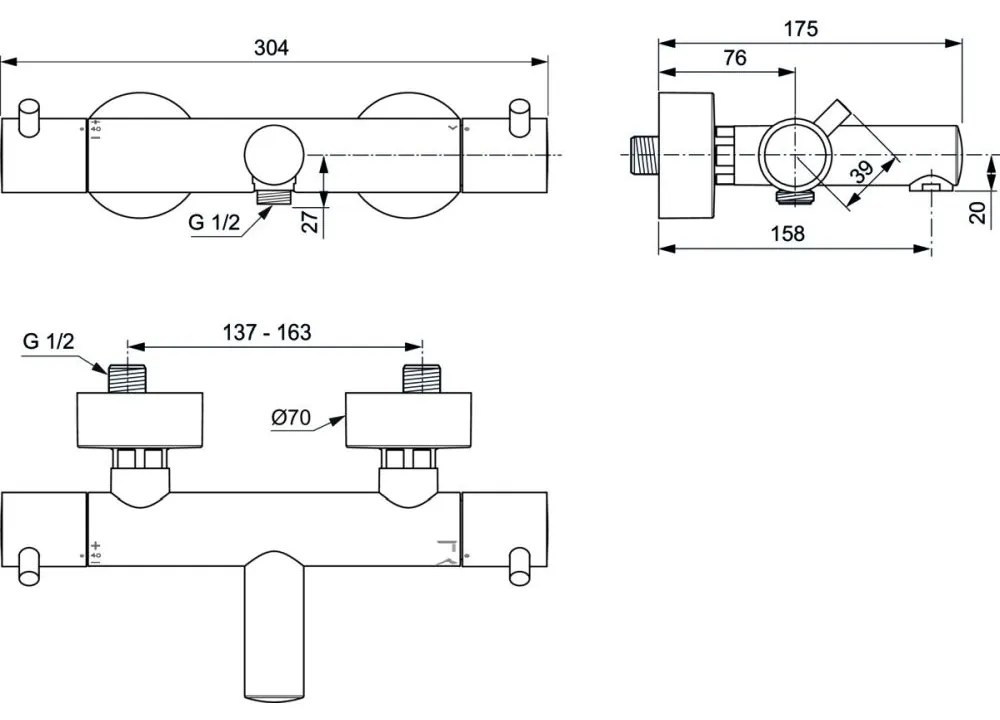 Baterie cada sau dus termostatata Ideal Standard Ceratherm T125 crom lucios