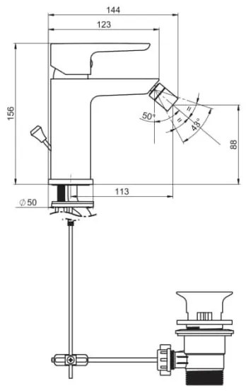 JIKA H3412H10041101 - Baterie bidet PONTA 15,6 cm crom lucios