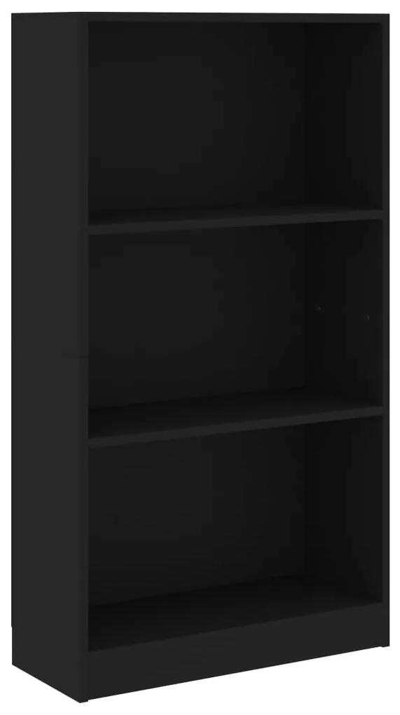 800865 vidaXL Bibliotecă cu 3 rafturi, negru, 60x24x109 cm, lemn compozit