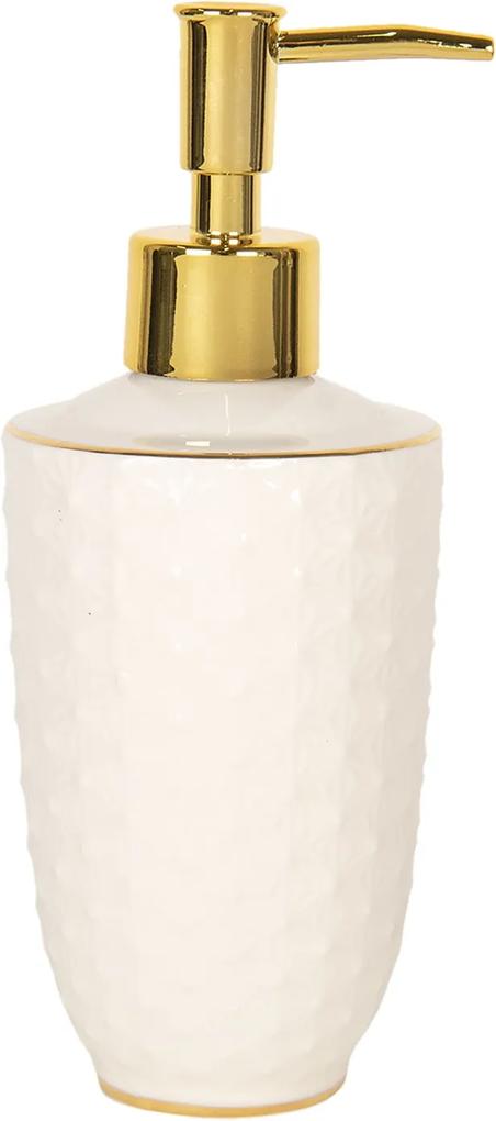 Dispenser ceramica alb auriu pentru sapun Ø 7 cm x 19 cm