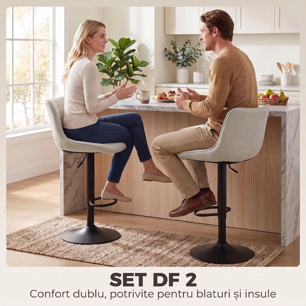 HOMCOM Set de 2 Scaune de Bar rotative și Reglabile, Alb Crem | Aosom Romania