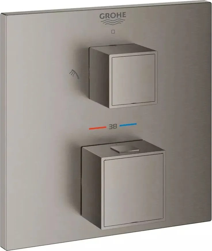 Baterie dus incastrata Grohtherm Cube 2 iesiri termostatata antracit periat Hard Graphite fara corp ingropat