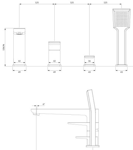 Baterie de cadă cu 4 căi OMNIRES PM7432BL PARMA negru mat