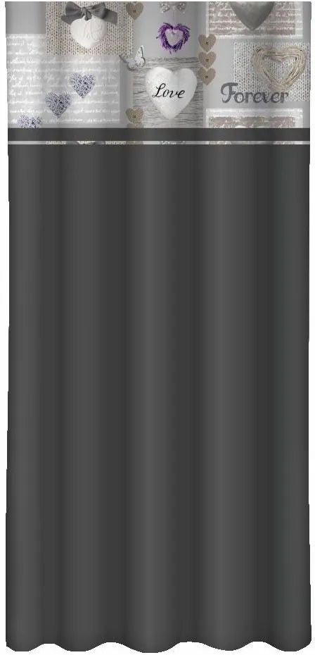Draperie decorativă gri închis cu inimioare imprimate Lățime: 160 cm | Lungime: 250 cm