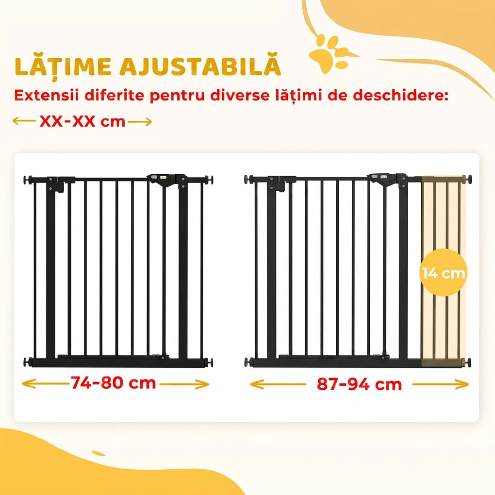 PawHut Poartă pentru Câini cu Lățime Reglabilă și Închidere Automată, Negru | Aosom Romania