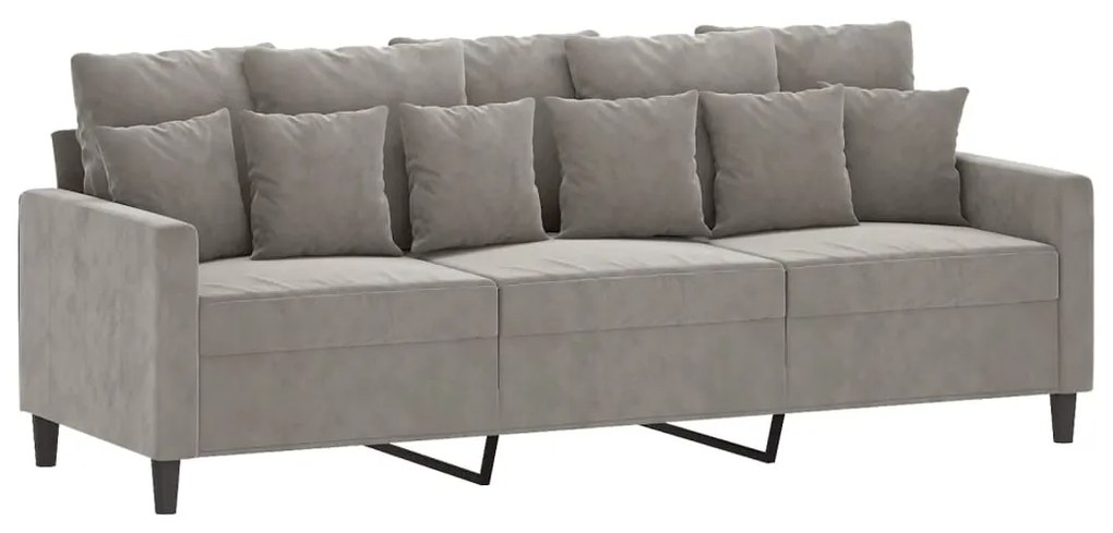 Canapea cu 3 locuri si taburet, gri deschis, 180 cm, catifea Gri deschis, 198 x 77 x 80 cm