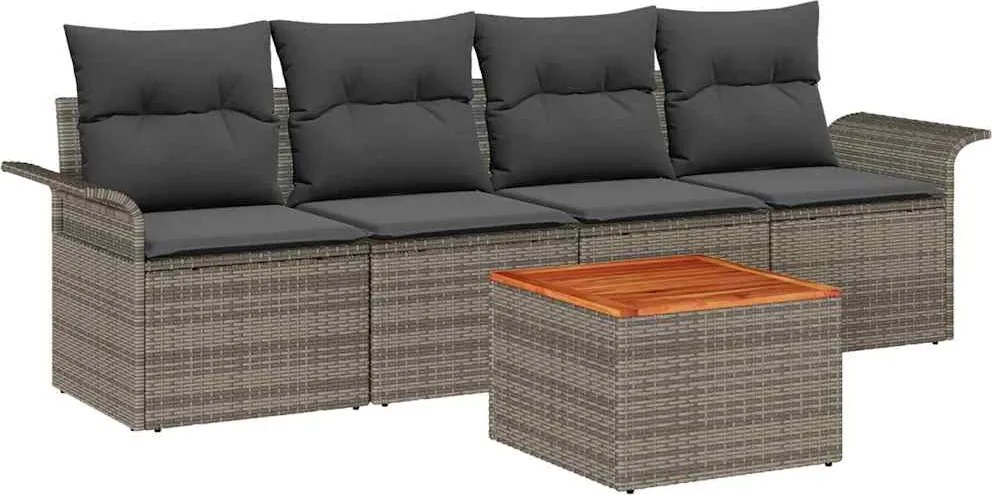 vidaXL Set de canapele pentru grădină cu pernă 5 pcs Gri poliratan