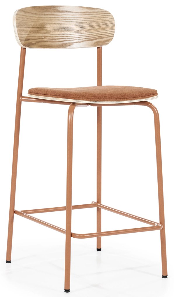 Scaun de bar Skoladin lemn de frasin teracota 95 cm