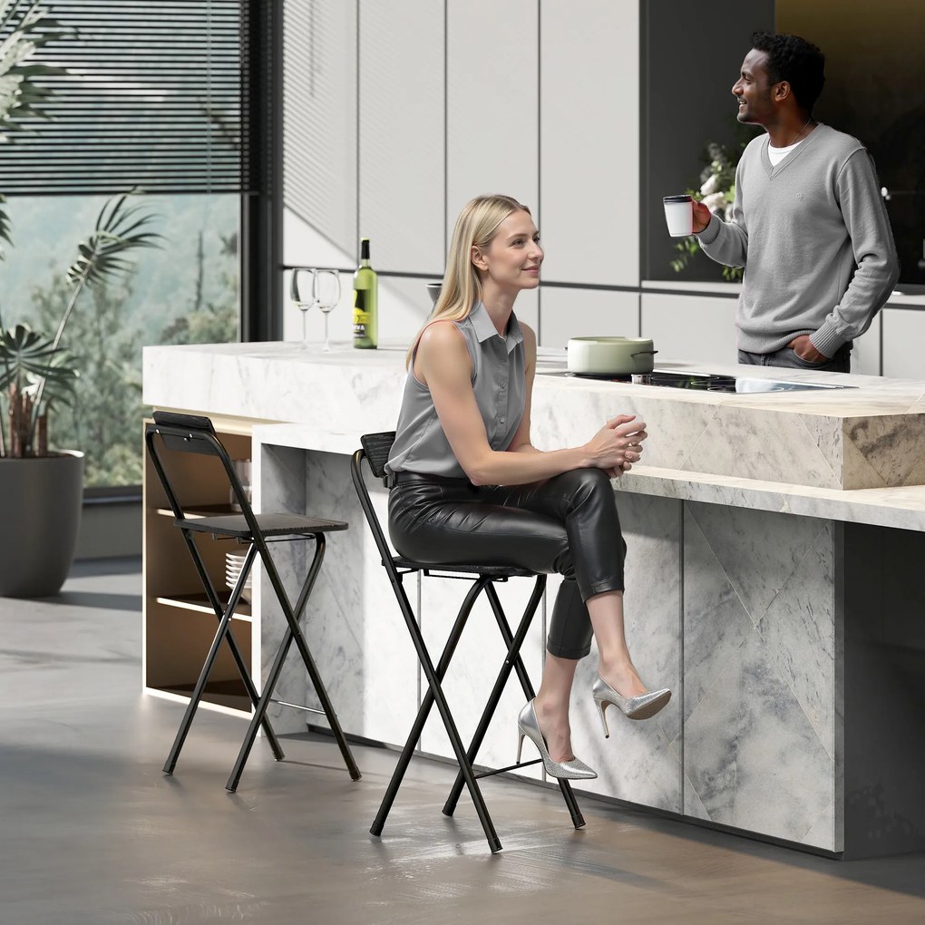 HOMCOM Set 2 Scaune de Bucătărie Pliabile cu Suport pentru Picioare din MDF și Oțel Negru | Aosom Romania