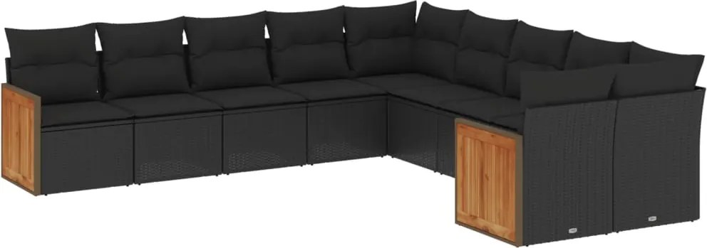 vidaXL Set canapele de grădină cu perne, 10 piese, negru, poliratan