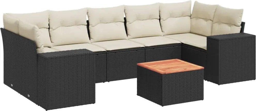 vidaXL Set mobilier de grădină cu perne, 8 piese, negru, poliratan