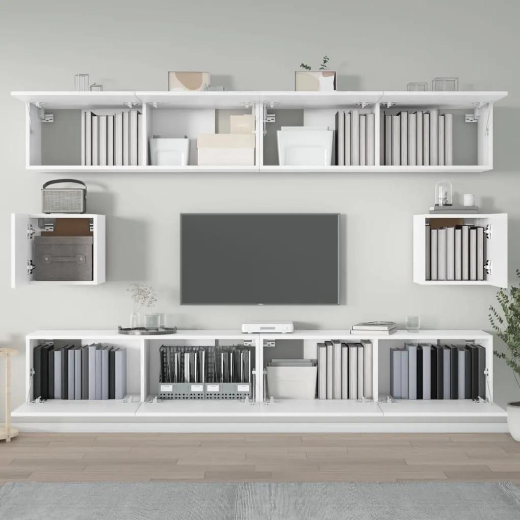Set dulap TV, 6 piese, alb, lemn prelucrat 6, Alb, 100 x 30 x 30 cm