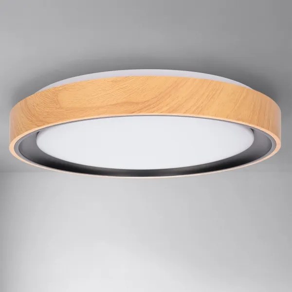 Brilagi - Plafonieră LED dimabilă FLOCO, 48W, 230V, Ø 40 cm, lemn/negru + telecomandă