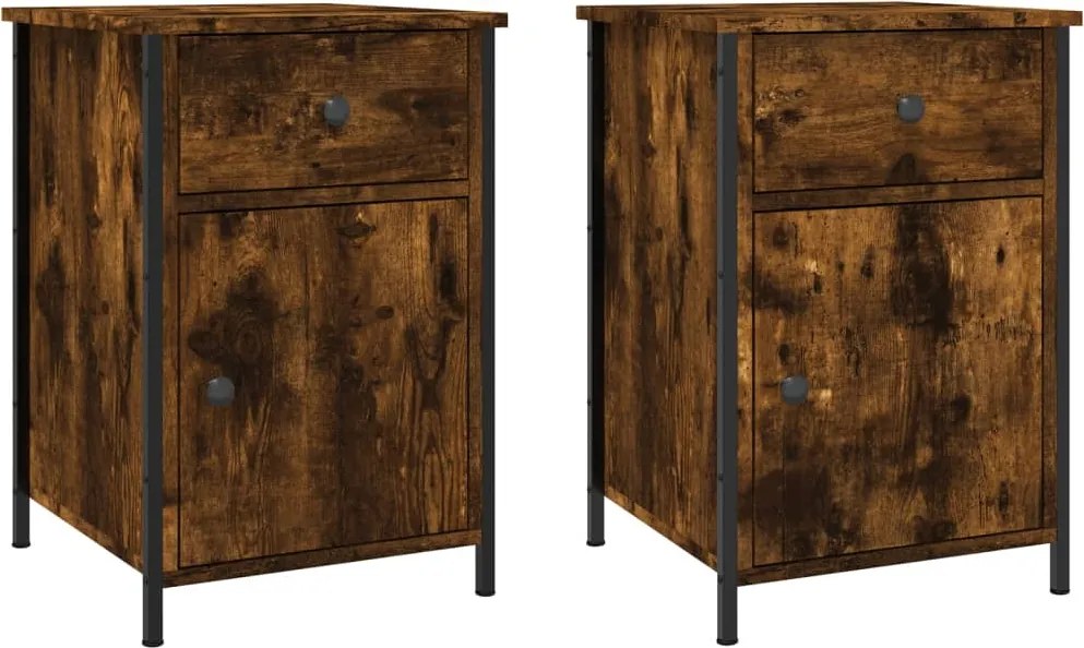 vidaXL Noptiere, 2 buc., stejar fumuriu, 40x42x60 cm, lemn prelucrat