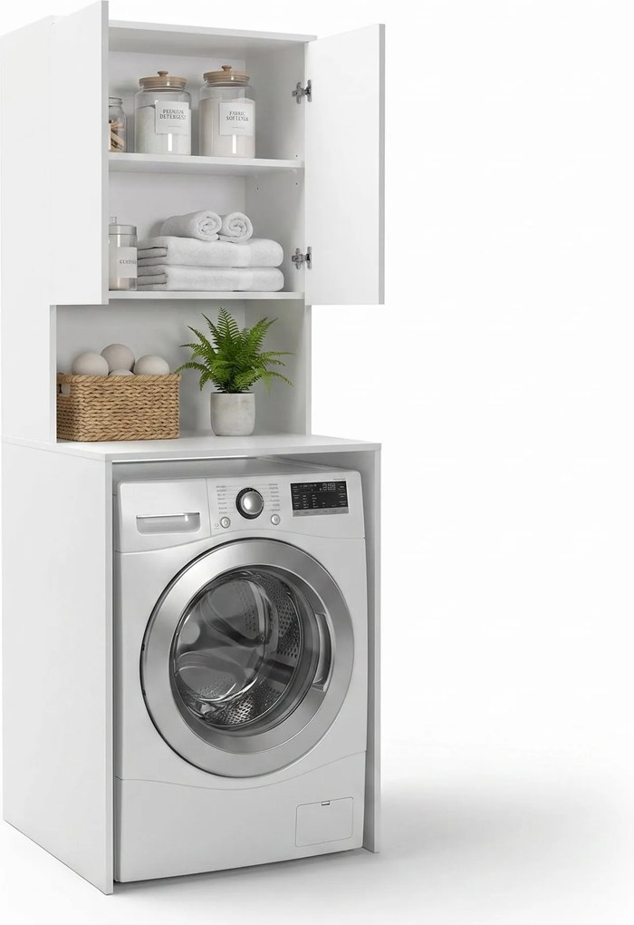 Dulap Baie Adore cu Loc Pentru Masina de Spalat, 3 Rafturi, 2 Usi, Alb, 65x182x60 cm