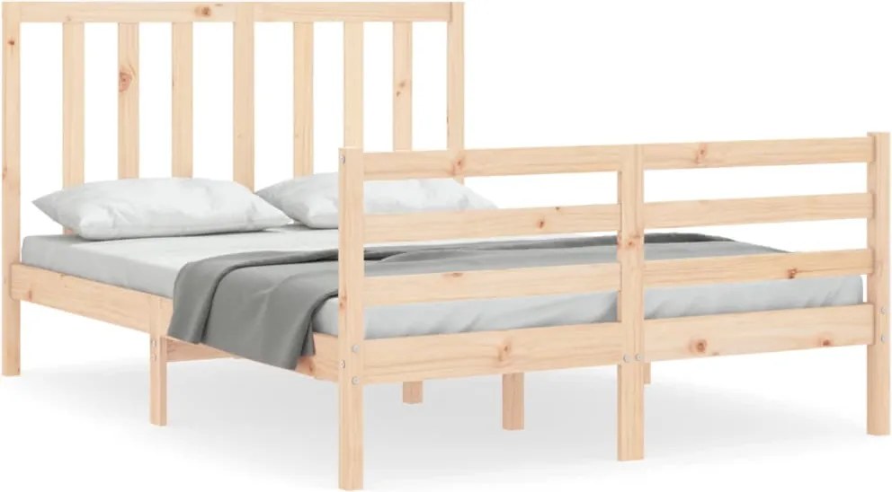 vidaXL Cadru de pat cu tăblie, dublu mic, lemn masiv
