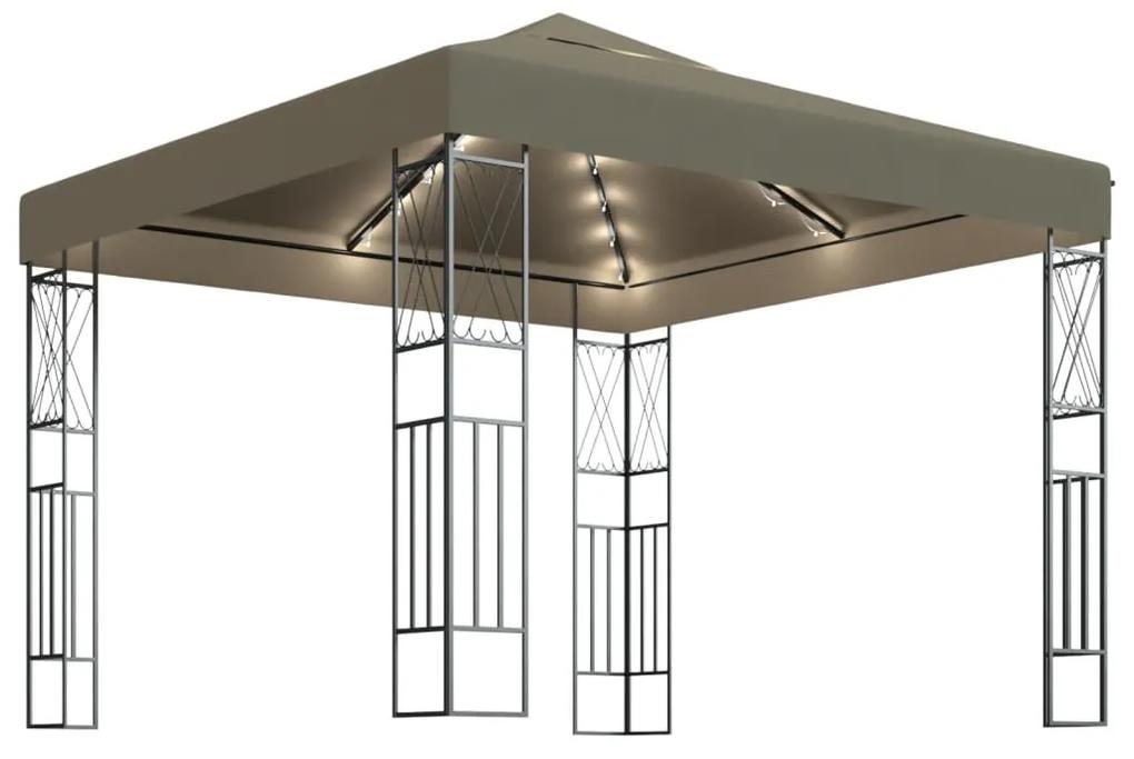 Pavilion cu siruri de lumini LED, gri taupe, 3x3 m, tesatura Gri taupe, 3 x 3 m