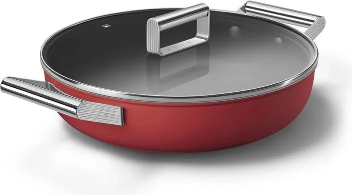 Cratita cu capac Smeg CKFD2811RDM, 28 cm, 3,7 l, Acoperire antiaderenta cu 3 straturi, Cuptor pana la 250°C, Fara PFAS, Toate plietele inclusiv inductie, Rosu