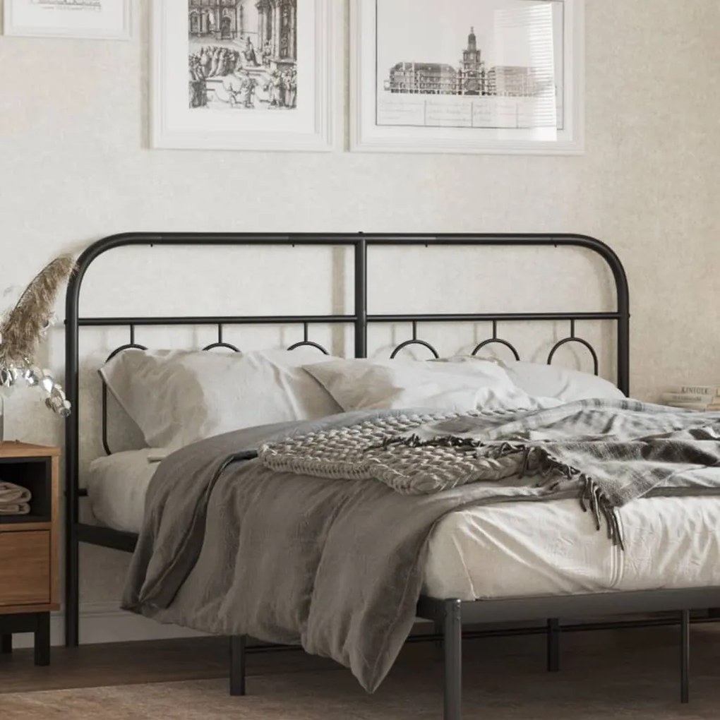 vidaXL Tăblie de pat metalică, negru, 150 cm