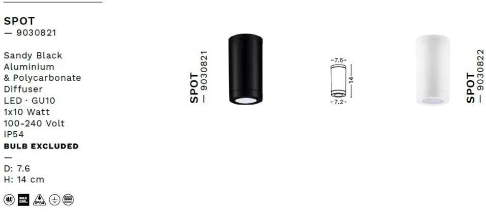 Spot aplicat de exterior IP54 SPOT negru