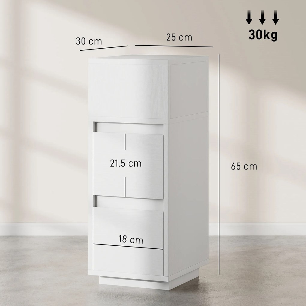 HOMCOM Set de 2 Noptiere Înalte și Subțiri pentru Dormitor cu 2 Sertare și Raft Deschis, Noptiere Moderne Economisitoare de Spațiu, Măsuțe pentru Divan, Sufragerie și Dormitor, 25x30x65 cm, Alb | Aosom Romania