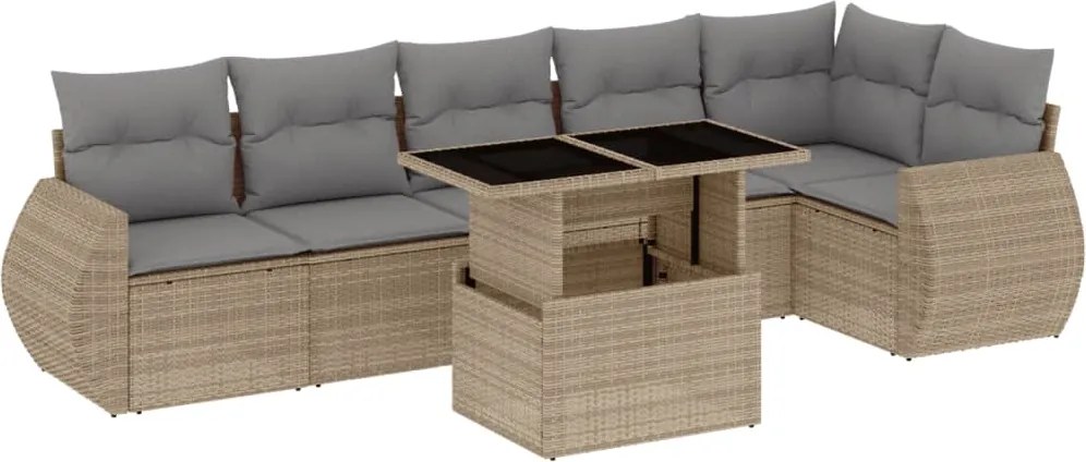 vidaXL Set canapele de grădină, 7 piese, cu perne, bej, poliratan