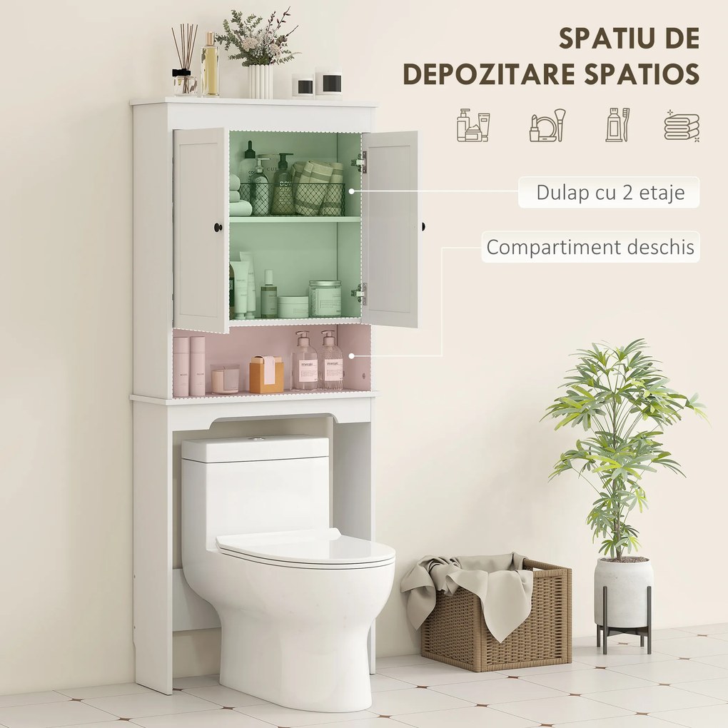 HOMCOM Dulap Peste WC cu 2 Rafturi Închise și Raft Deschis, Alb | Aosom Romania