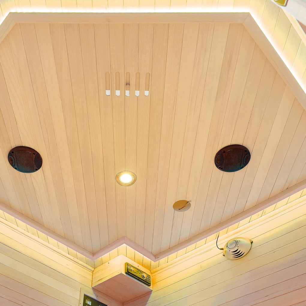 Infračervená sauna/tepelná kabína Nyborg E150V s plným spektrom, panelovými radiátormi a drevom Hemlock