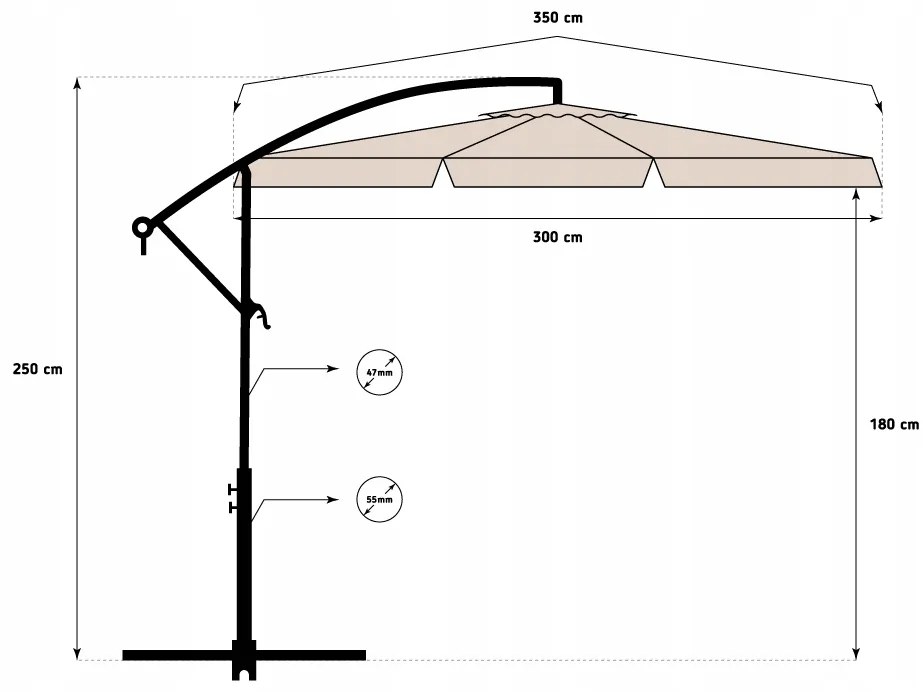 Umbrelă pliabilă bej pentru grădină 350cm