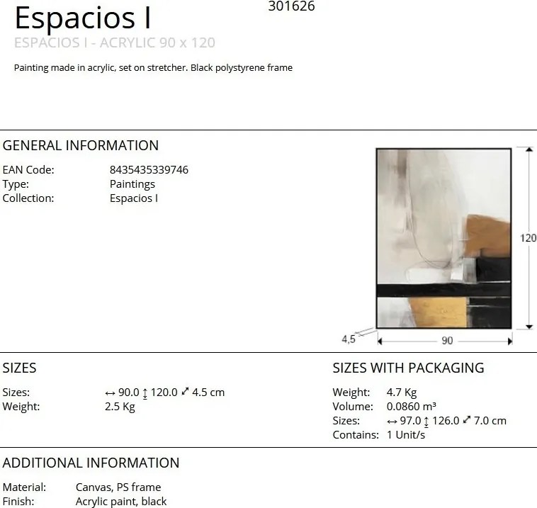 Tablou decoratiune perete Espacios I 90x120cm