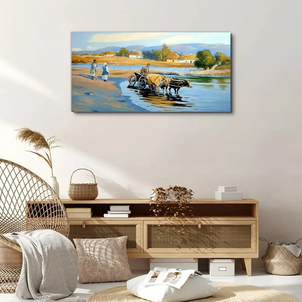 Tablou canvas colibă ​​de râu sătenilor din sat