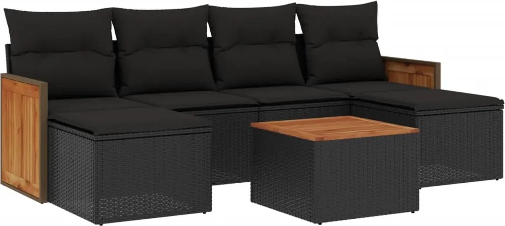 vidaXL Set canapele de grădină cu perne, 7 piese, negru, poliratan