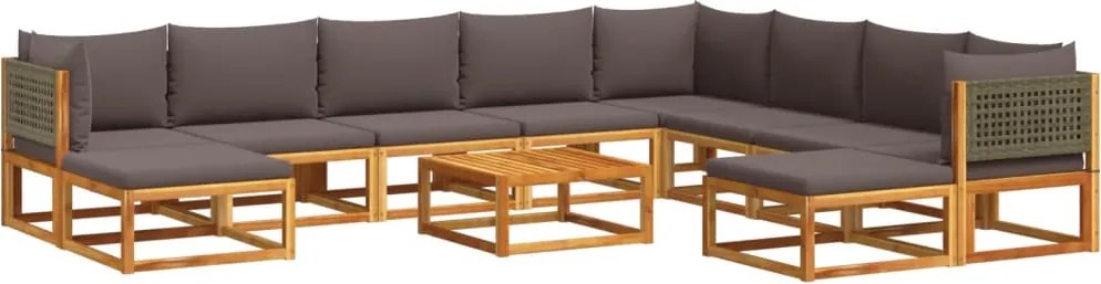 vidaXL Set canapele de grădină cu 11 piese și perne, lemn de salcâm și ratan