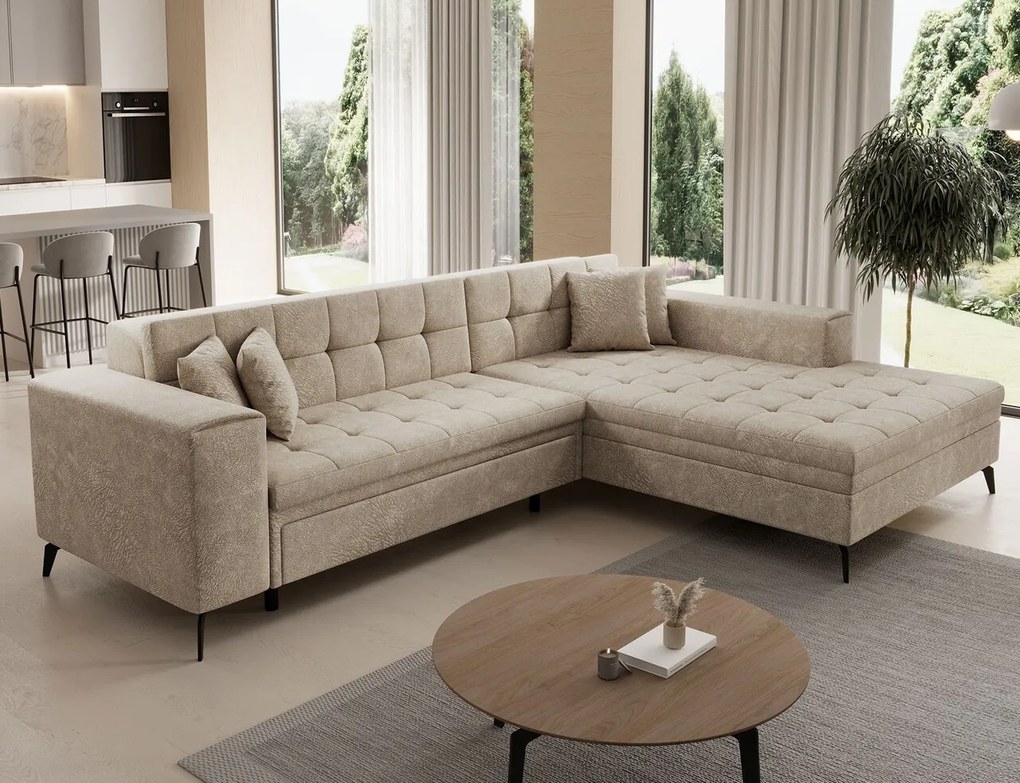 Coltar extensibil dreapta 4 locuri ELTAP, Sol-34, Solange, 292x196x84 cm, lemn/poliester, bej deschis