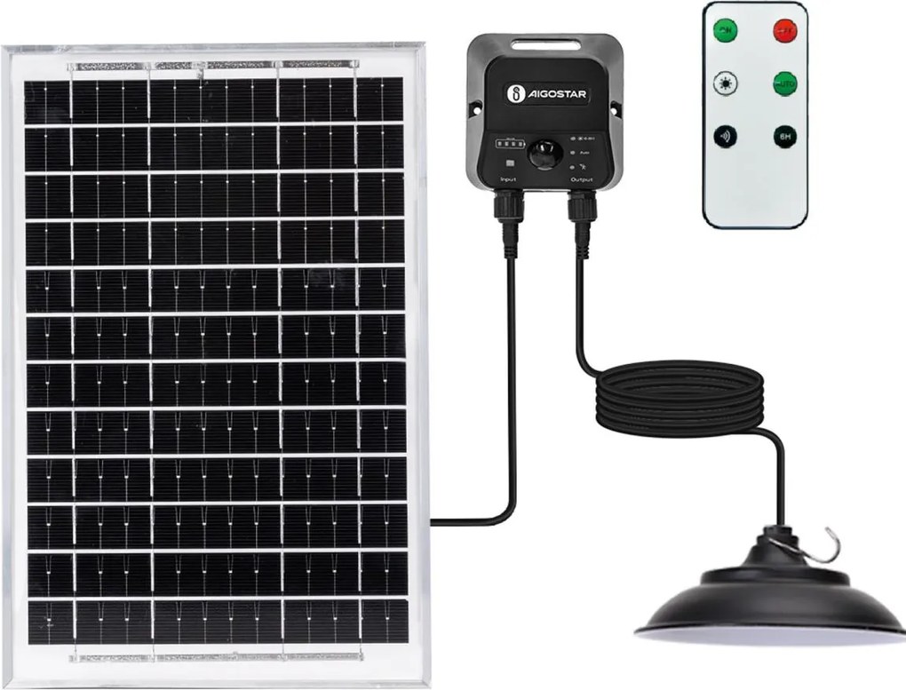 Aigostar - Lampă solară LED suspendată pe cablu, cu senzor, 3,7V 6000 mAh, IP65 + telecomandă