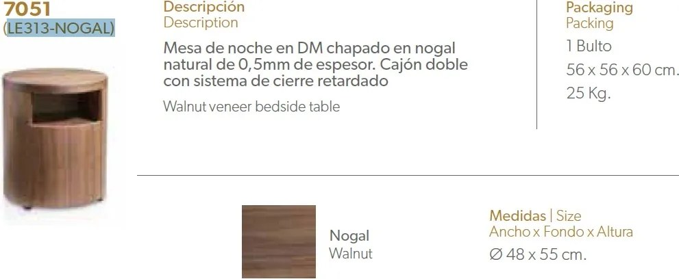 Masuta/ Noptiera eleganta design modern Dreams AC-LE313-NOGAL