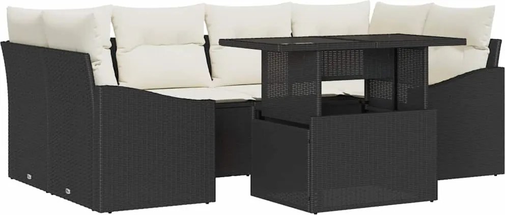 vidaXL Set de canapele pentru grădină 7 pcs negru și crem poliratan