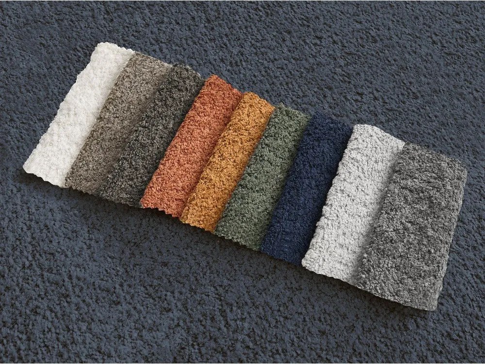 Colțar albastru închis cu tapițerie din țesătură bouclé (cu colț pe partea dreaptă/cu șezlong) Azra – Bobochic Paris