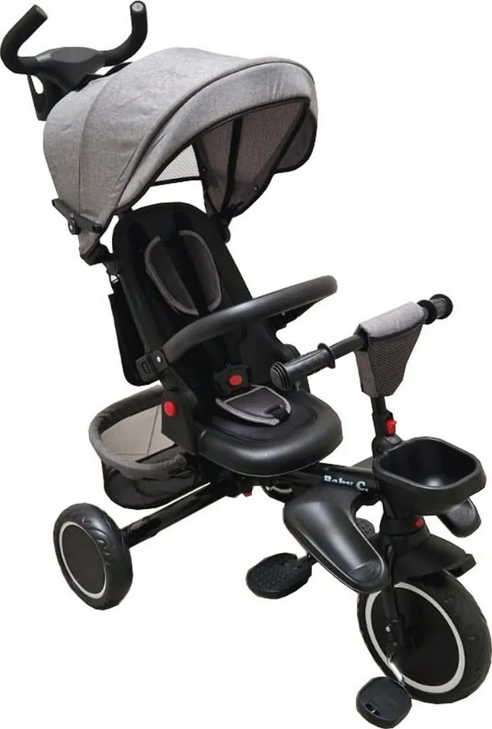 Tricicleta pliabila cu copertina Baby Care™ Folding Trike, Roti din spuma cauciucata EVA, Pedale si maner pentru parinti, Scaun reversibil cu rotire