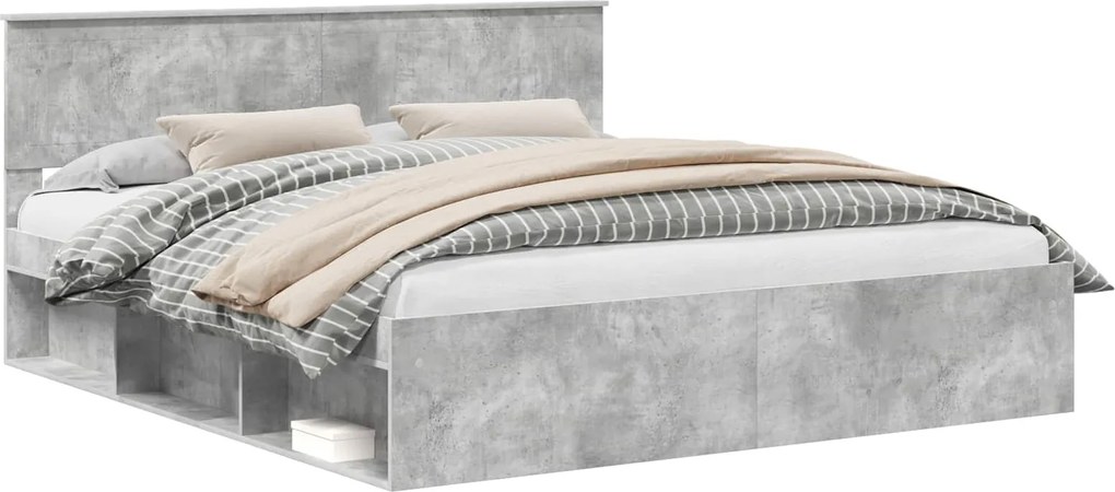 vidaXL Cadru de pat cu headboard Beton 180 x 200 cm Lemn de pin masiv