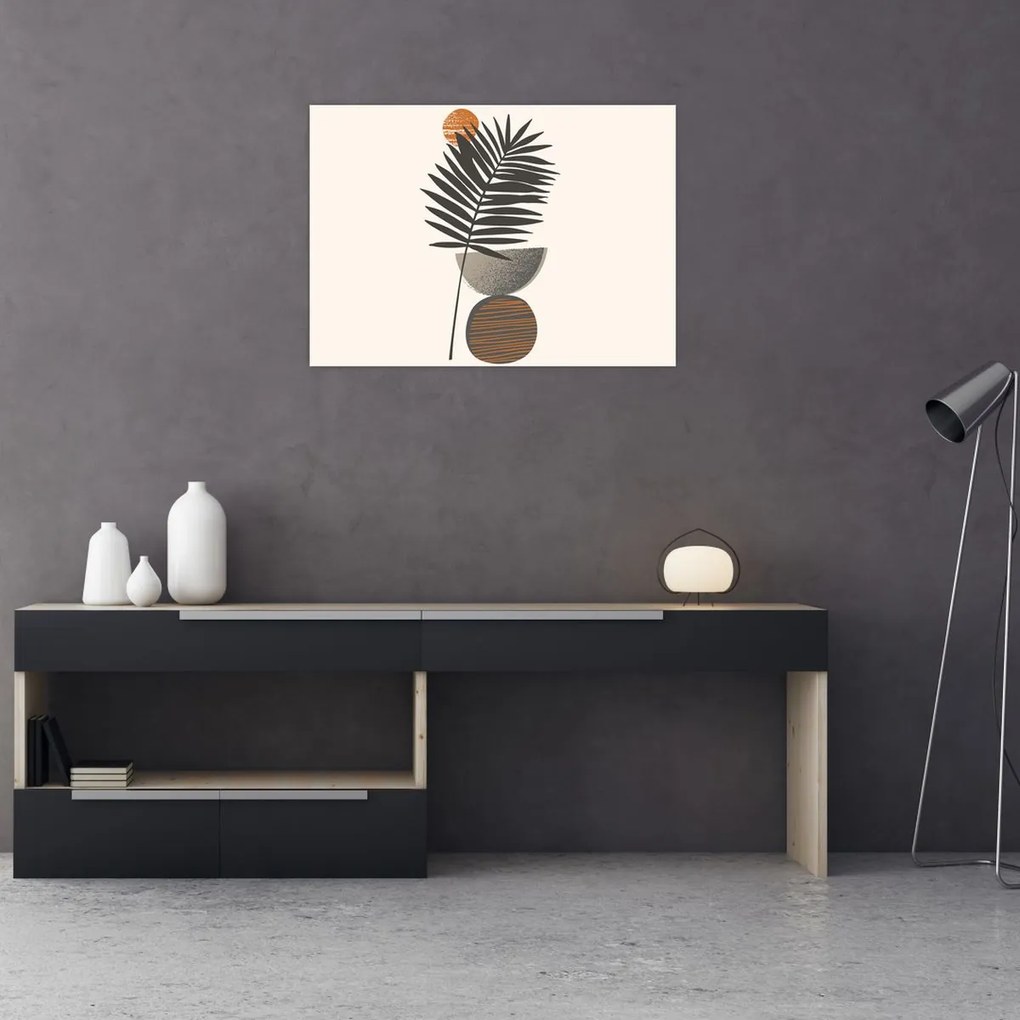 Tablou pe sticlă - Abstracție cu frunze de palmier (70x50 cm)