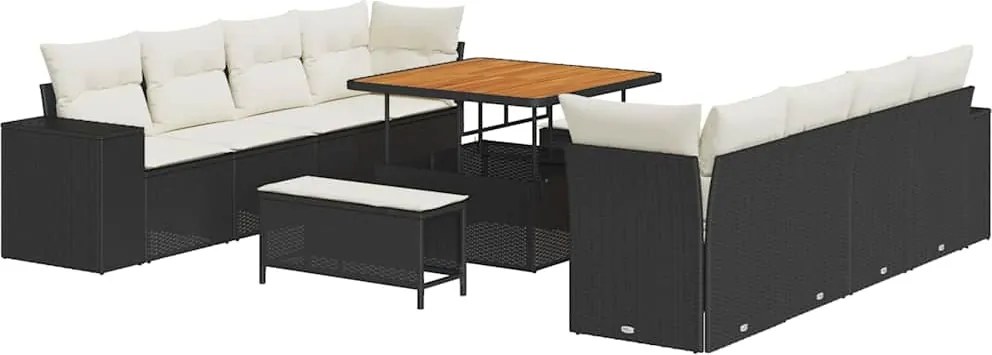 vidaXL Set de canapele pentru grădină 11 pcs Negru și Crem poliratan